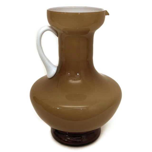 Olive Vintage Italian Empoli Cased Glass Caramel & White Pitcher For Sale - Image 8 of 13