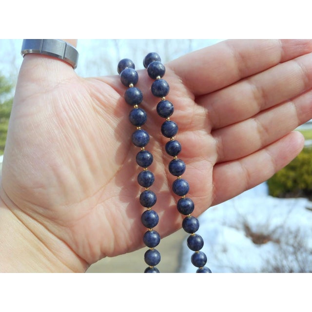 Burmese Blue Sapphire Beaded Necklace With 14k Gold Clasp For Sale In Cleveland - Image 6 of 9