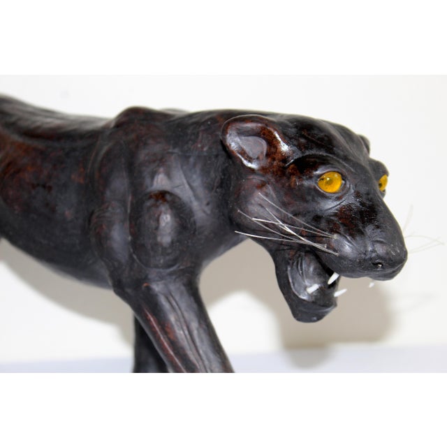 Black Vintage Mid-Century Black Leather Panther Sculpture – Handcrafted British Safari Animal Figurine For Sale - Image 8 of 14