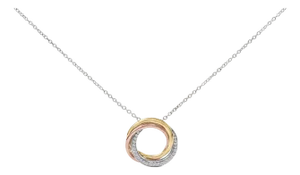Tri Tone Sterling Silver 1/5 Cttw Diamond Interlocking Circle Pendant Necklace
