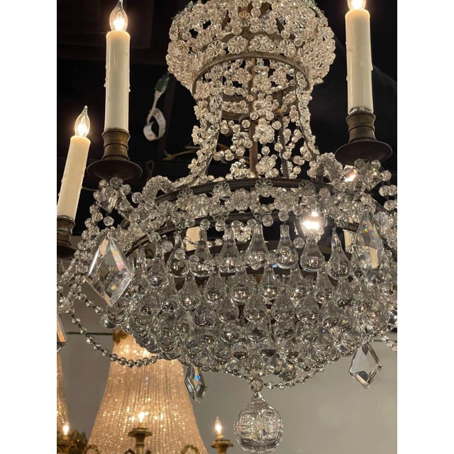 Vintage French Bagues Manner Bronze and Beaded 6 Light Chandelier For Sale In Dallas - Image 6 of 9