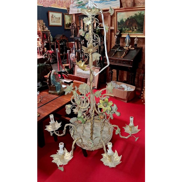Large Art Nouveau Floral Chandelier in Bronze and Patinated Metal, 1890s For Sale - Image 3 of 6