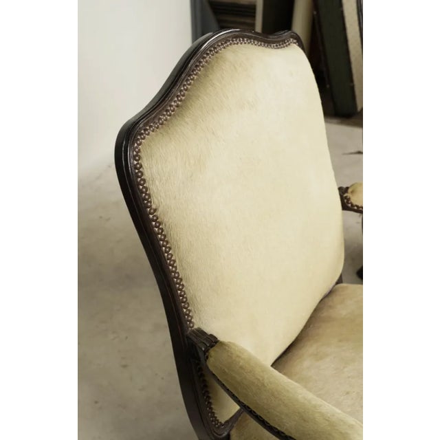 A Pair of French Provencial Louis XV-Style Fauteuils Pale White Hide Leather For Sale - Image 10 of 12