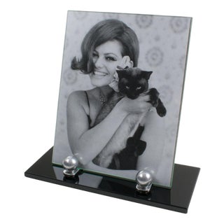 Art Deco Black Opaline Glass and Aluminum Picture Frame, 1930s For Sale