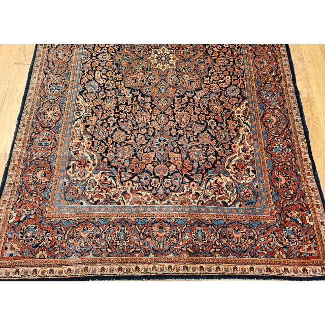 Vintage Persian Kashan Rug, Hand-Knotted Wool, Floral Pattern, Navy & Blue, 5x7 For Sale - Image 12 of 17