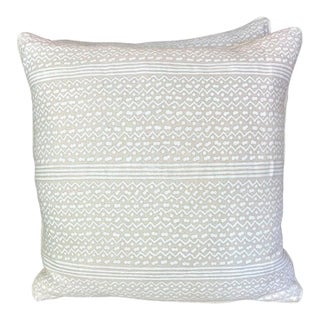 Tapa Stripe Patterned Fortuny Textile Pillows W/ Linen Backs, Pair For Sale