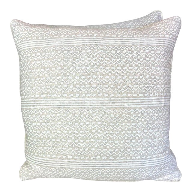 Tapa Stripe Patterned Fortuny Textile Pillows W/ Linen Backs, Pair For Sale