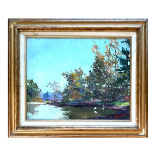 Vintage Landscape Oil Painting on Board For Sale