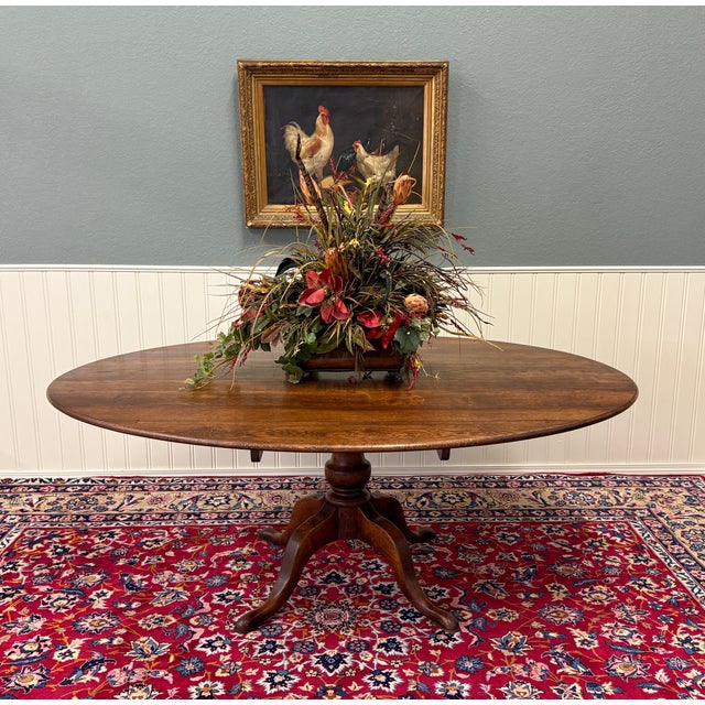 Antique English Country Oval Dining Table Farmhouse Pedestal Oak 1920s-30s For Sale - Image 4 of 18