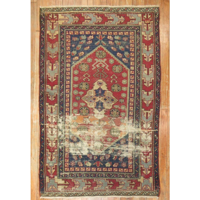 Textile Vintage Quirky Red Blue Shabby Chic Turkish Distressed Rug - 3'7" x 5'2" For Sale - Image 7 of 7