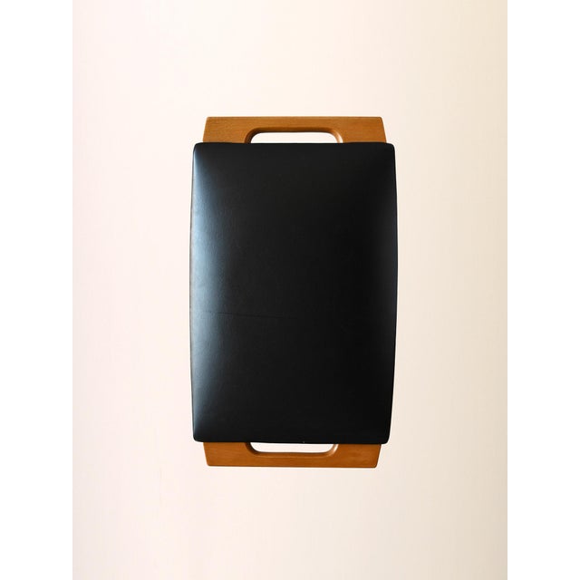 Black Vintage Stool in Wood and Leather, 1960s For Sale - Image 8 of 9