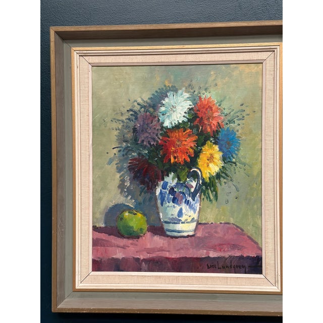 Mid-Century Modern Eric Lundgren, Asters in Ceramic Vase, 1950s, Oil on Canvas, Framed For Sale - Image 3 of 18