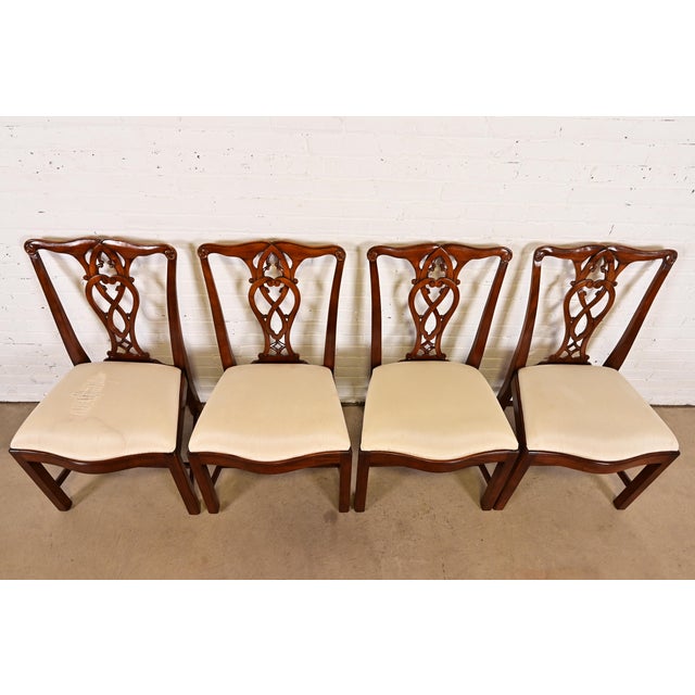 Late 20th Century Maitland Smith Georgian Carved Mahogany Dining Chairs, Set of Four For Sale - Image 5 of 13