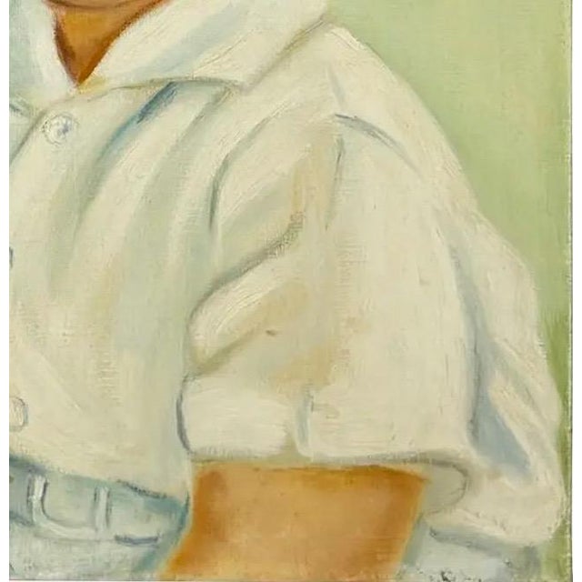 Vintage Mid-Century Oil Portrait of a Young Boy by Masuko Nakafuji For Sale - Image 10 of 12