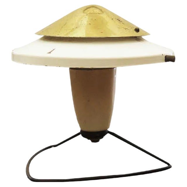 White Steel & Brass Mid-Century Table or Wall Lamp, 1950s For Sale