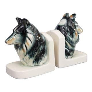 Vintage Ceramic Collie Dog Bookends - A Pair For Sale