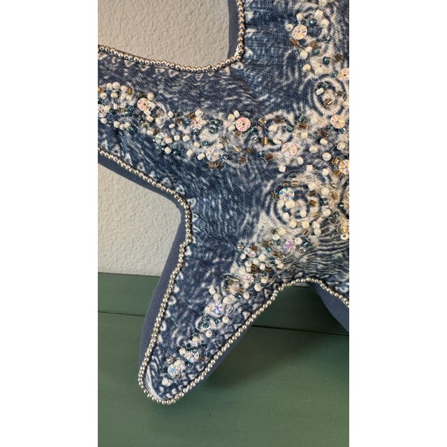 Teal Beaded Seashell and Starfish Pillows, Set of 2 For Sale - Image 8 of 15