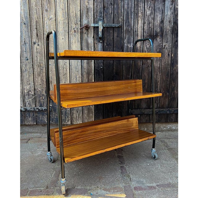 Midcentury Modern Teak Library Book Trolley with Slanted Shelves, 1970s For Sale - Image 4 of 8