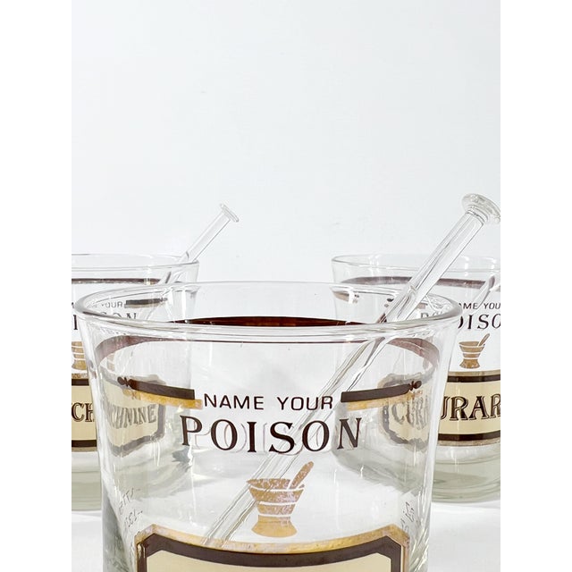 Mid-Century Modern Set of Six "Name Your Poison" Apothecary Cocktail Glasses by Cera for Neiman Marcus c.1970 For Sale - Image 3 of 12