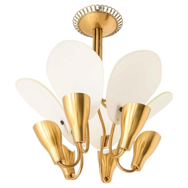 Scandinavian Ceiling Lamp in Opaline Glass and Brass by Carl Fagerlund, 1950s For Sale - Image 13 of 13