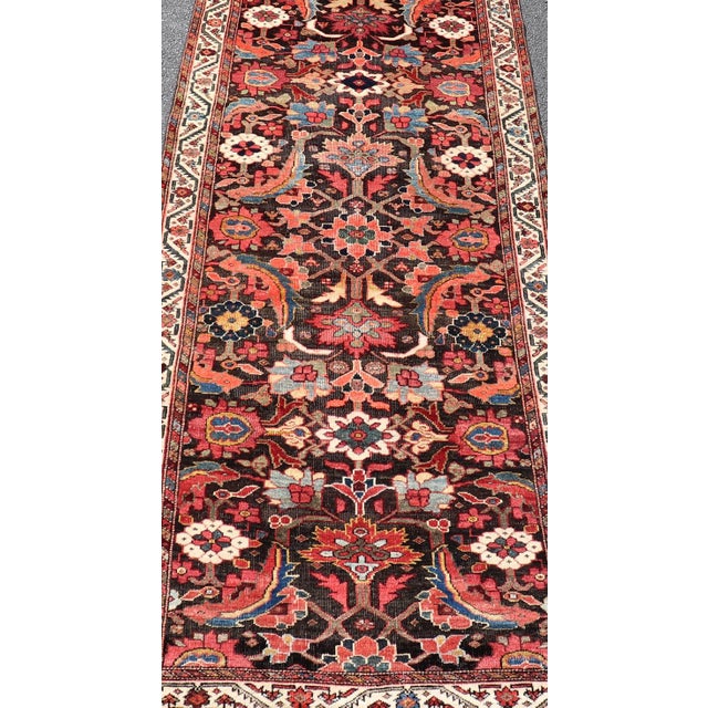 Textile Antique Faraghan Runner in All-Over Design in Ink Blue Background 3'1 X 9'5 For Sale - Image 7 of 11