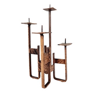 Brutalist Copper Artisan Candlestick, 1970s For Sale