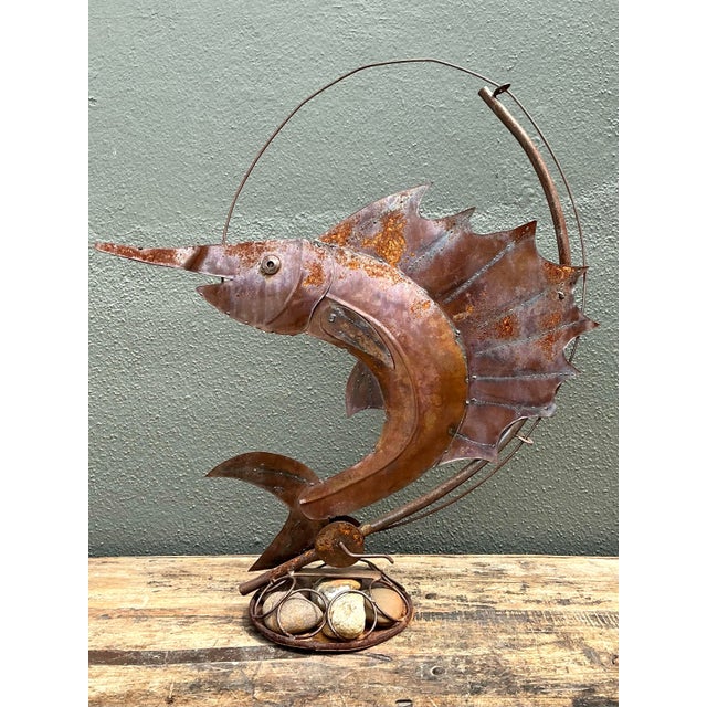 Vintage Distressed Punch Cut Sailfish Statue For Sale - Image 9 of 12