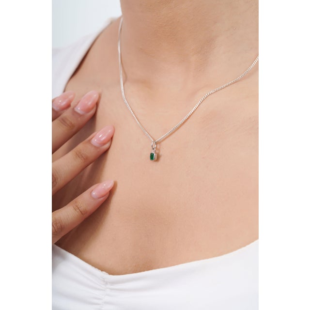 Not Yet Made - Made To Order Square Cut Deep Emerald Bezel Set Green Charm Pendant in 18k White Gold For Sale - Image 5 of 16