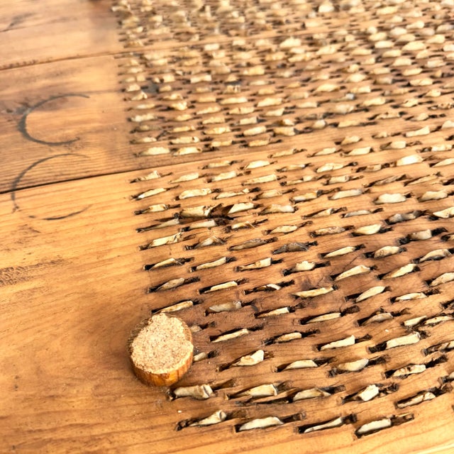 Brown Antique Mediterranean Threshing Table/Coffee Table With Glass Top For Sale - Image 8 of 11