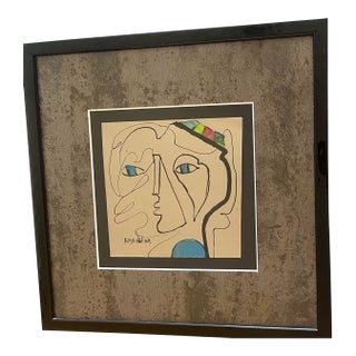 Vintage Original Anya Fisher Professionally Framed Small Abstract Figurative Painting For Sale