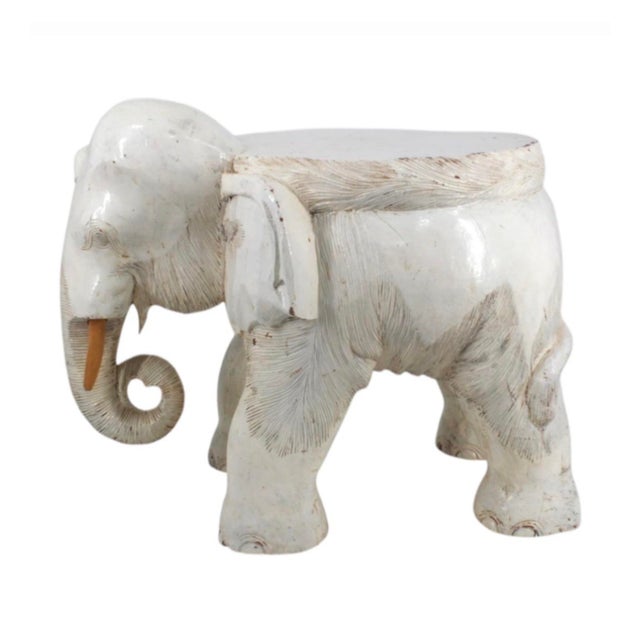 Vintage Carved & Painted Wood Elephant Garden Stool 16” High For Sale - Image 4 of 11