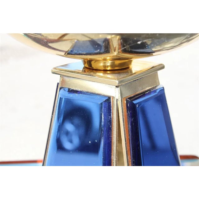Metal Gold-Plated Brass & Mirrored Glass Candelabras In Bevelled Cobalt Blue, 1950s, Set of 2 For Sale - Image 7 of 12