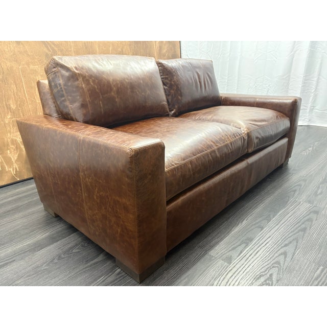 Brown Rh Maxwell Leather 2-Cushion Sofa For Sale - Image 8 of 18