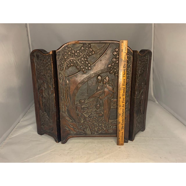 Antique Carved Chinese Table Screen: Figural Garden Scene For Sale - Image 9 of 9