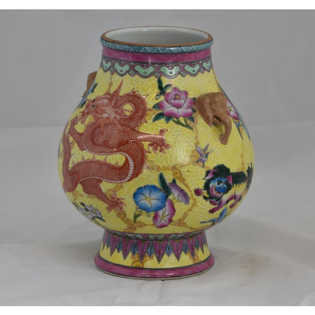 Porcelain Glazed Vase With Five Clawed Dragons For Sale - Image 6 of 12