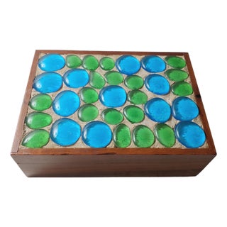 Vintage Teak & Glass Trinket Jewelry Box For Sale
