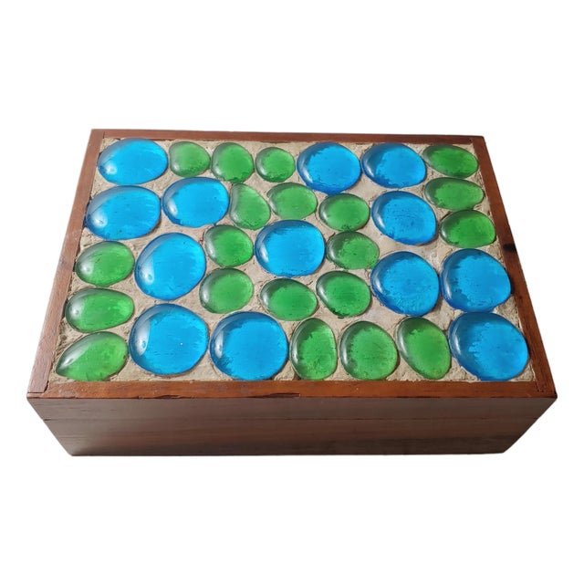 Vintage Teak & Glass Trinket Jewelry Box For Sale