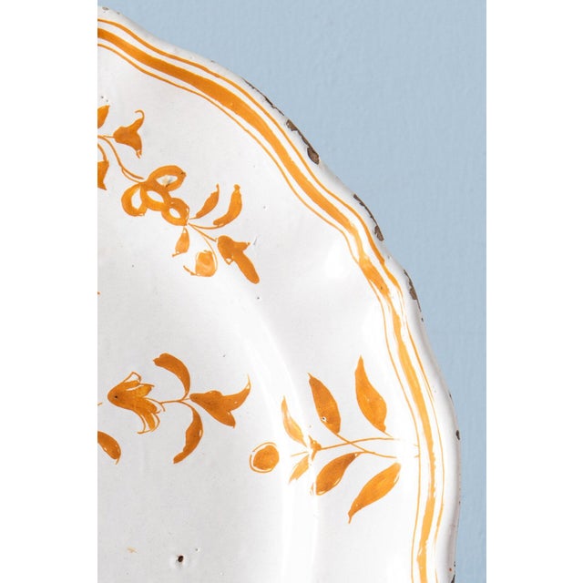 Antique Shaped Ochre Plate with Figure from Moustiers Faience, 1700s For Sale - Image 3 of 7