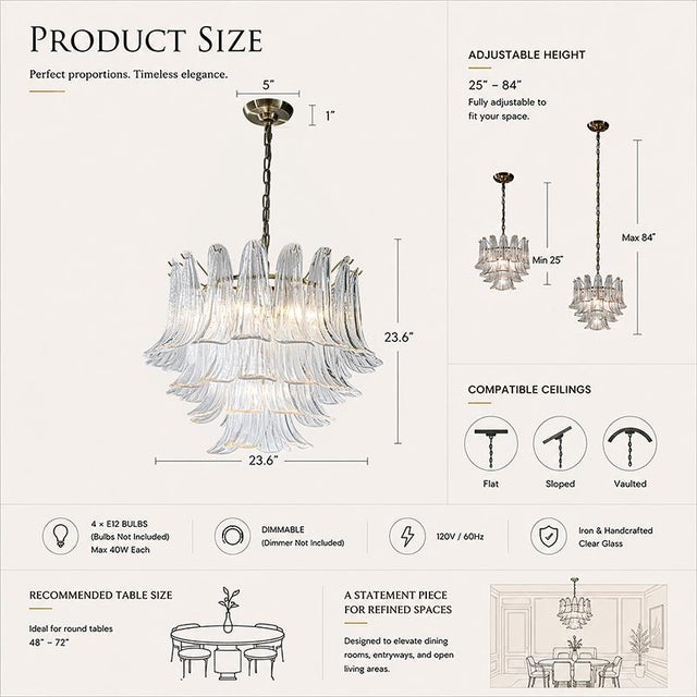 Bring a touch of timeless elegance to your home with this 4-light tiered chandelier featuring clear art glass panels and a...