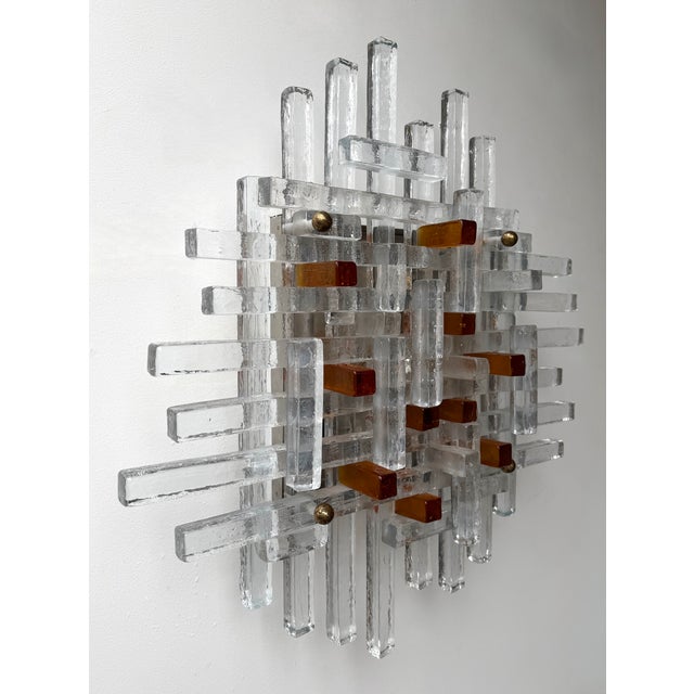 Large wall light lamp lighting sconce or flush mount Geometry construction glass cube mounted on a metal stainless steel...