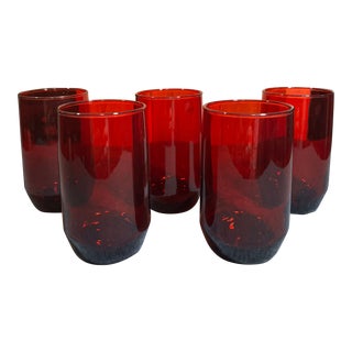 Vintage Ruby Red Juice Glasses by Anchor Hocking- Set of 5 For Sale