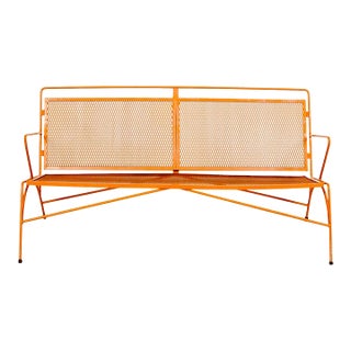 Vintage Orange Metal Patio Bench in the Style of Salterini For Sale
