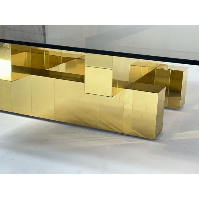 Gold Paul Evans Cityscape Brass Coffee Table W/Smoked Glass, 1970 For Sale - Image 8 of 10
