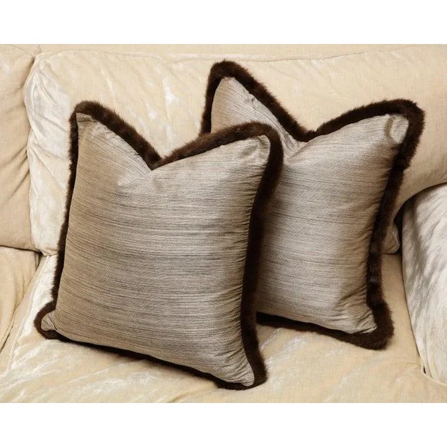 English 2018 Associated to the Highlands Clans From Scotland Anglo-Japanese Style Beige Fur/Silk Square Pillows by Arlene Angard - Set of 2 For Sale - Image 3 of 9