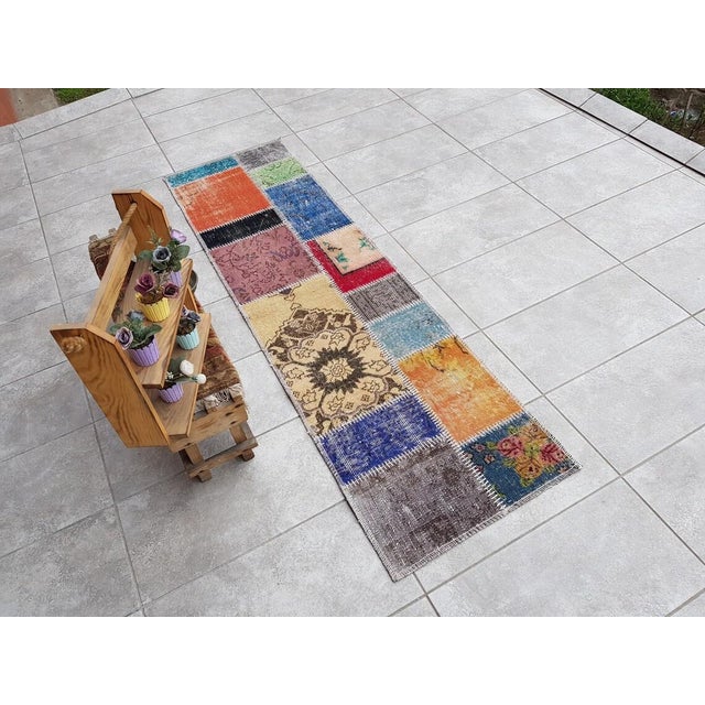 Colourful Vintage Handknotted Runner For Sale - Image 6 of 10