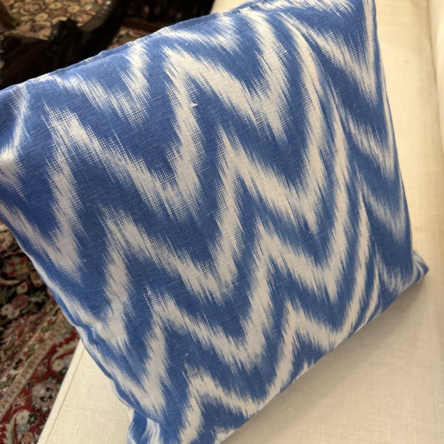 Thick Woven Hand Dyed Ikat Pattern Pillow With New Feather Down Insert For Sale In Miami - Image 6 of 8