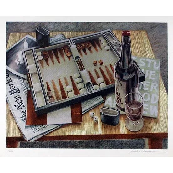 Backgammon Lawrence, Sandra Year: 1980 Lithograph, signed and numbered in pencil Edition: 250 Size: 22 in. x 30 in. (55.88...