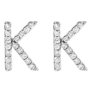 10K White Gold 1/10 Cttw Diamond 'K' Initial Stud Earring For Sale