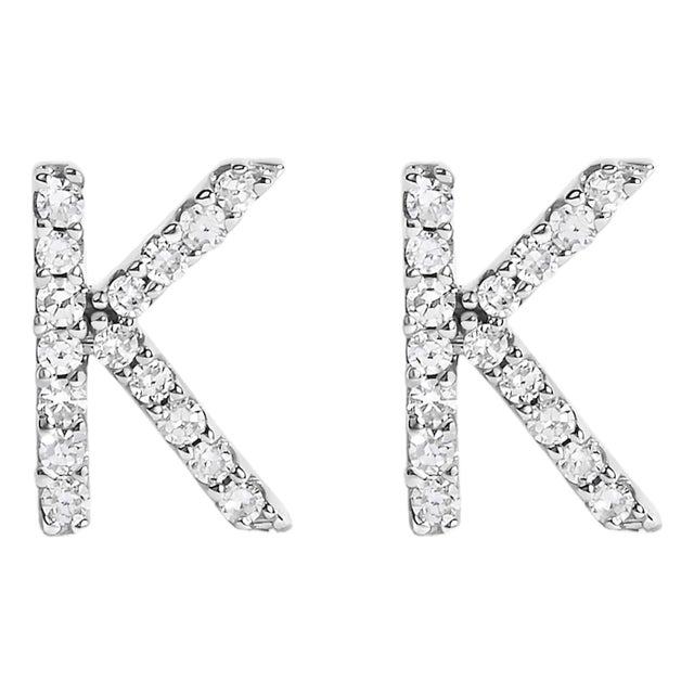 10K White Gold 1/10 Cttw Diamond 'K' Initial Stud Earring For Sale