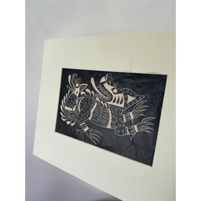 1970s Signed 1970s Pedro Puerta "Dragon Number 3" 7/100 Wood Block Print For Sale - Image 5 of 12